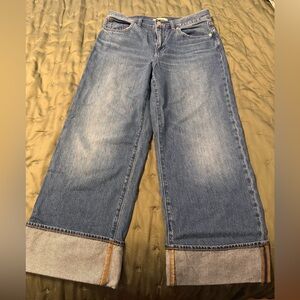 Madewell Wide-Leg Cuffed Blue Jeans
